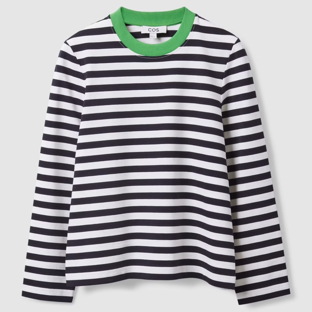 COS Black White Green Clean Cut Regular Long-Sleeved T-Shirt S